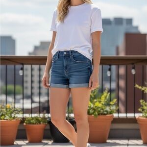 American Eagle Cuffed Mid Blue Denim Shorts